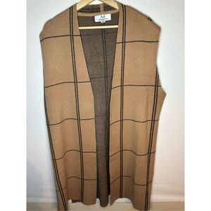 M MAGASCHONI Sleeveless open Cardigan Sweater women’s size 1x Brown with Black P